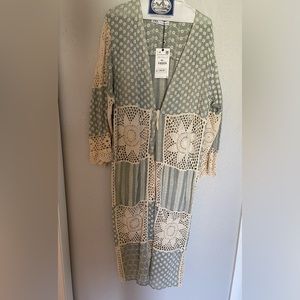 Zara crochet kimono/kaftan light blue and neutral. NWT. Size S/M.